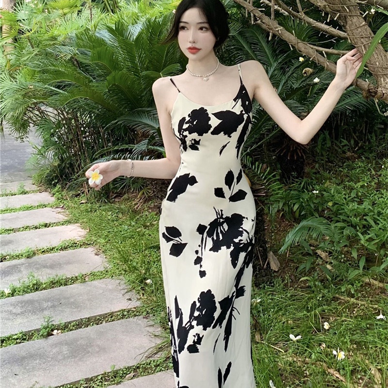 Đầm maxi Hai Dây Dáng Ôm Họa Tiết Hoa Thời Trang Mùa Hè Sang Trọng Cho Nữ