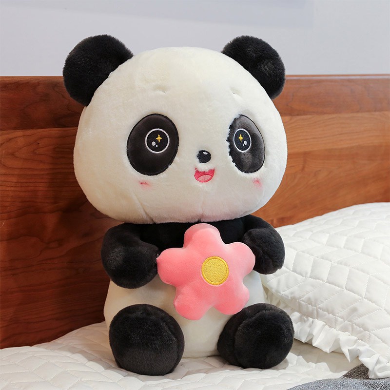 Thú Bông Gấu Trúc Panda Cầm Hoa Lông Xù NHÓC