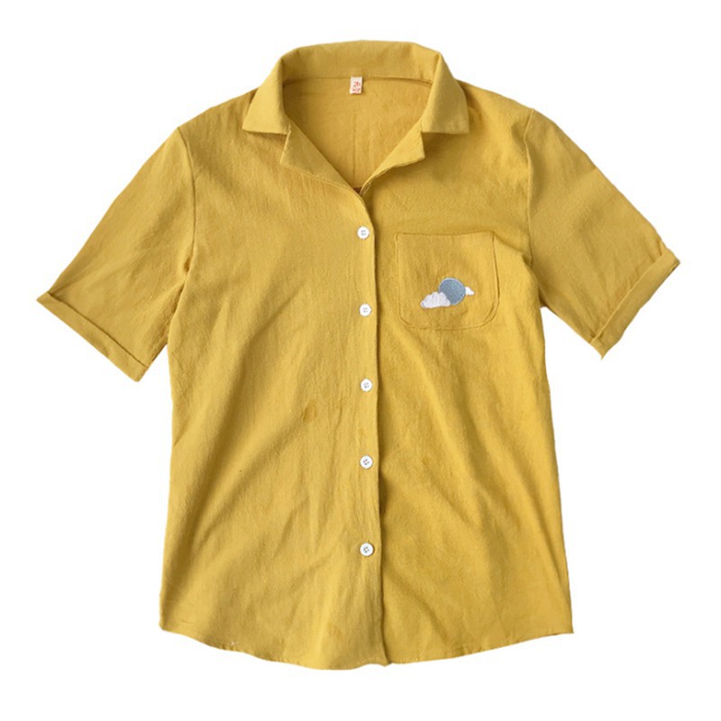 Áo sơ mi hoạ tiết thêu phong cách retro thời trang mùa hè cho nữ | BigBuy360 - bigbuy360.vn