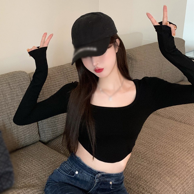 Áo crop top tay dài màu sắc thời trang quyến rũ cho nữ