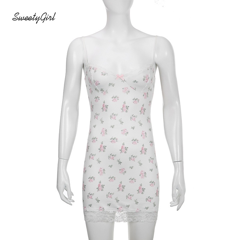 Đầm Mini Không Tay Cổ Chữ V In Họa Tiết Hoa Dễ Thương Dành Cho Nữ 2022