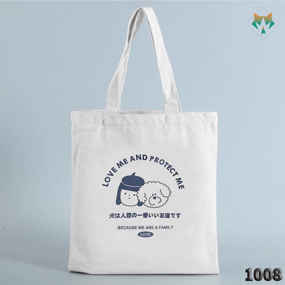 Túi Đeo Vai Tote Vải Canvas Cao Cấp Love Me And Protect Me Dạo Phố Cực Đẹp