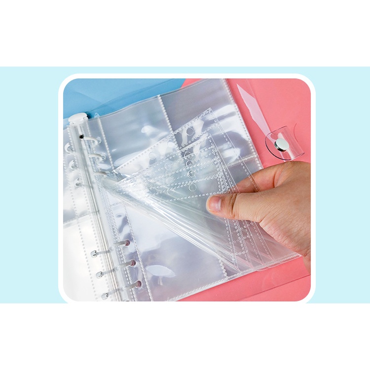 Bộ 10 bìa đựng tài liệu/hình ảnh/thẻ Lomo KPOP/thiệp ảnh khổ A5 1/2/4 ngăn có lỗ gắn vào bìa gáy lò xo