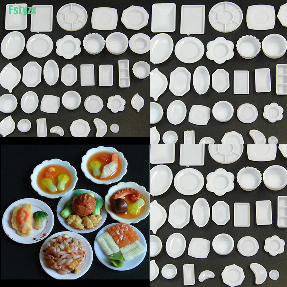 fstyzx 33 Pcs Dollhouse Miniature Tableware Plastic Plate Dishes Set Mini Food