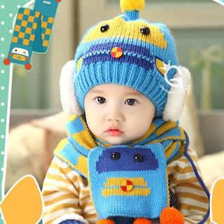 Mũ len robot + khăn choàng cổ