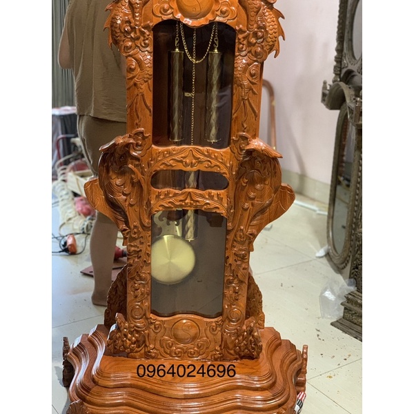 Đồng hồ rồng đỉnh gỗ hương đá 2m08/80/45