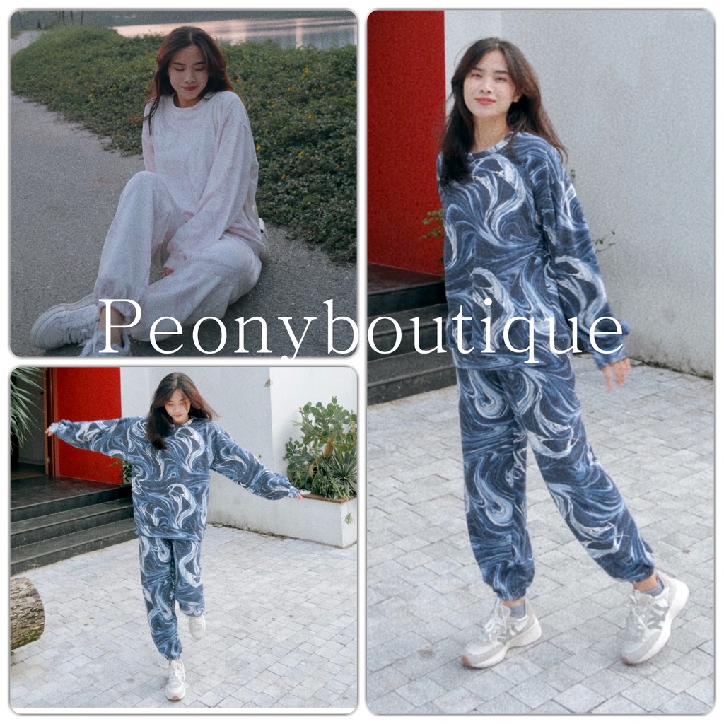 🌸 Bộ đồ mùa đông quần ống boom áo sweater form rộng tay bồng, thun oversize Ulzzang 🌸