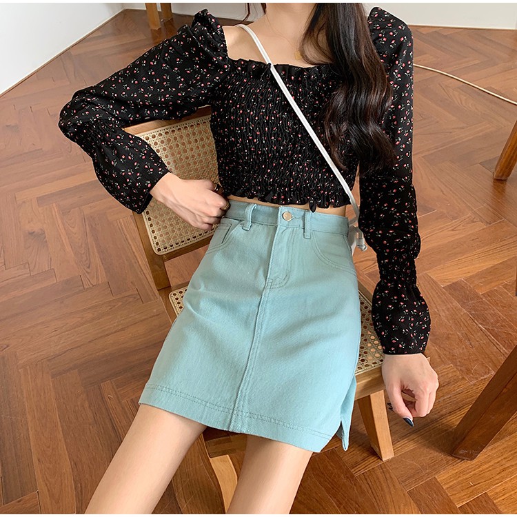 Chân Váy Denim Lưng Cao Thiết Kế Xẻ Tà Đơn Giản Phong Cách Hàn Quốc | BigBuy360 - bigbuy360.vn