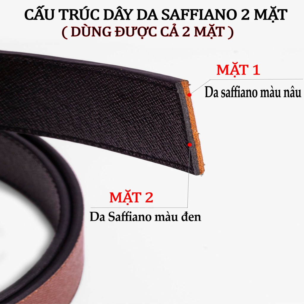 Thắt lưng da nam Bụi Leather L109 da Saffiano cao cấp-khóa cài xoay dùng được cả 2 mặt dây