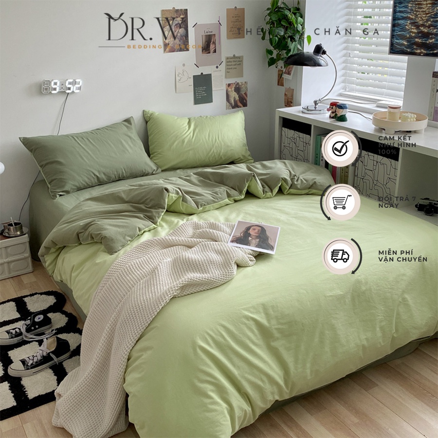 Bộ chăn ga giường gối nệm set 4 món cotton tici mang phong cách hàn quốc DR.W cao cấp bo chun drap - Thế Giới Chăn Ga