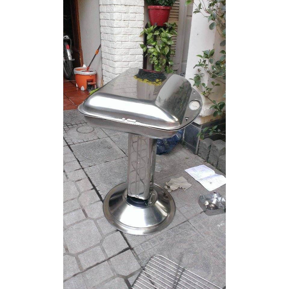 Bếp nướng than hoa BBQ không khói ngoài trời LM285 vỉ 60x42cm  có nắp đậy, xiên quay thịt hàng VN xuất EU