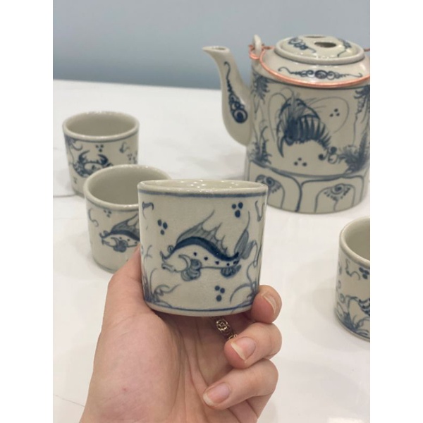 BỘ ẤM TÍCH PHA TRÀ XANH VẼ THỦY TỘC MEN CỔ - Nhiều dung tích lựa chọn - Gốm sứ Bát tràng