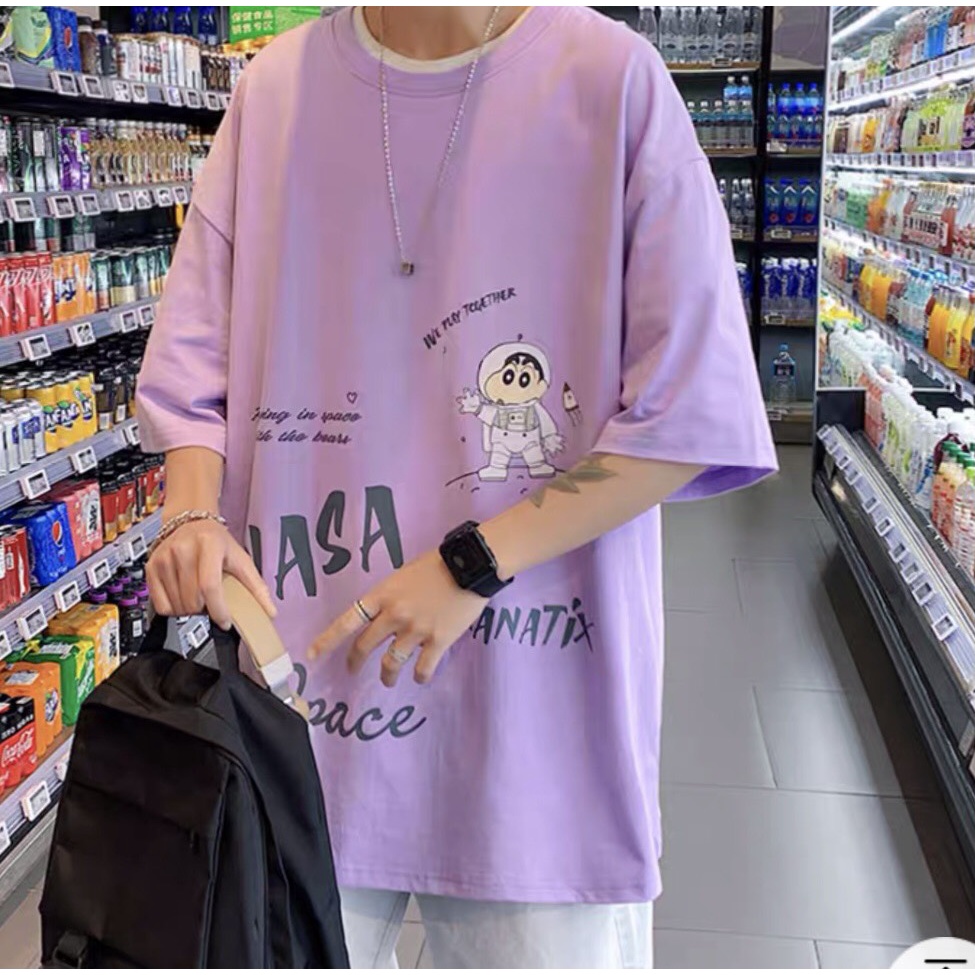 Áo phông thụng tay lỡ cậu bé Shin Áo thun Unisex tay lỡ nam nữ, chất cotton su mịn form rộng