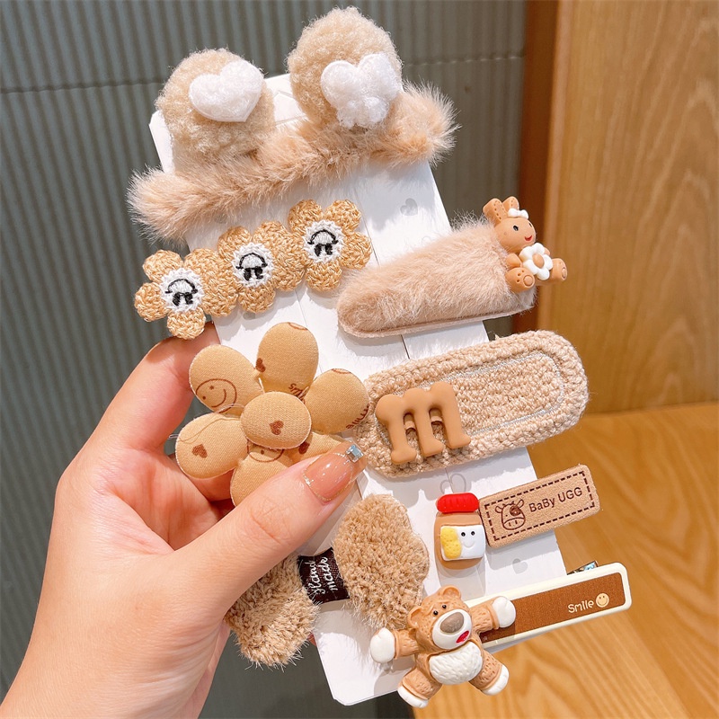 Set buộc tóc, kẹp tóc màu nâu/ be/ trà sữa cho bé gái phong cách Hàn Quốc