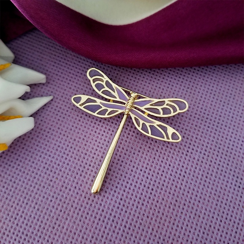 Ghim cài áo hình chuồn chuồn đính đá tím