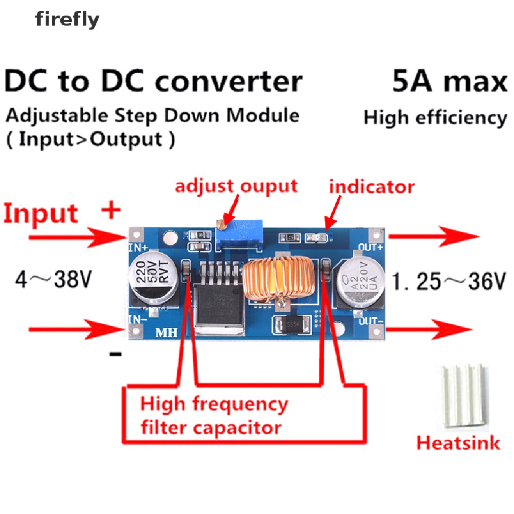 Mô Đun Hạ Áp DC-DC Từ 4V-38v Xuống 3.3V 12V 24V 5A Chuyên Dụng