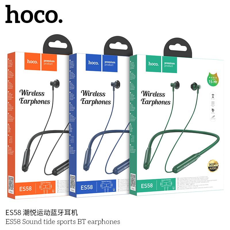 Tai nghe Bluetooth Hoco ES58 BT V5.0, tai nghe choàng cổ thể thao Pin dùng liên tục khoảng 15h âm thanh hay