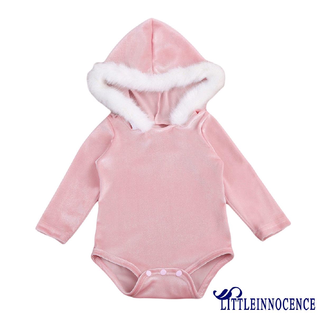 EII-Cute Velvet Baby Infant Girl Romper Hooded Jumpsuit Bodysuit Outfits Clothes Xmas