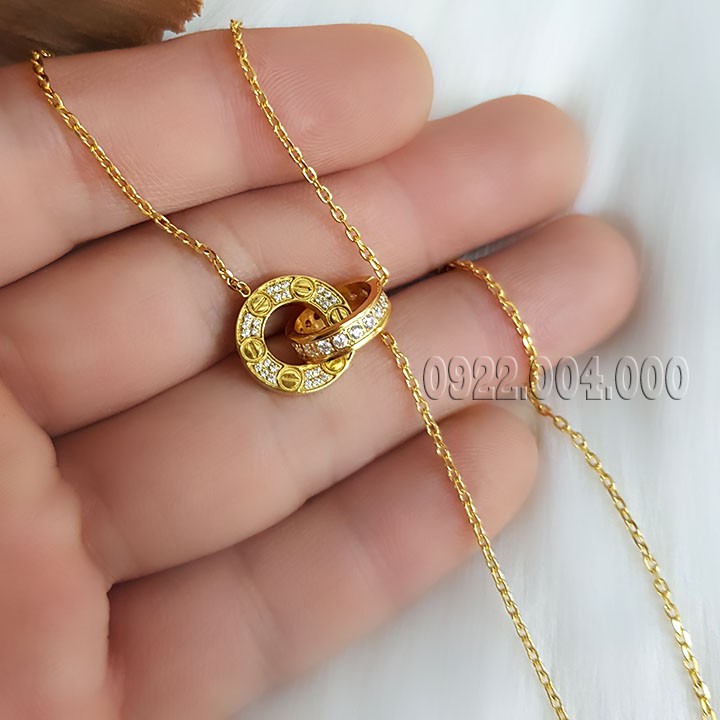 Dây chuyền đính 2 hàng đá, dây chuyền titan, dây chuyền nữ DZ1590.