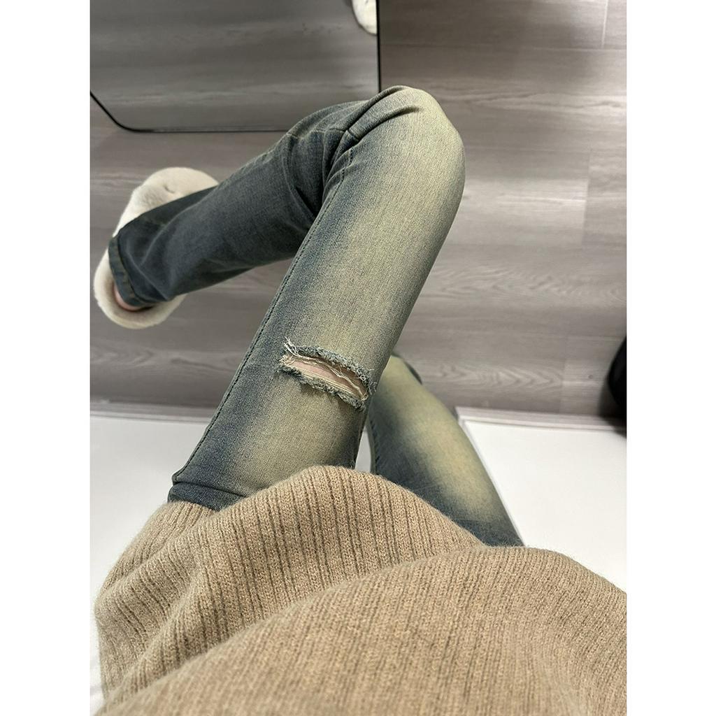 「 WELOVE1 」Quần Jean Ống Loe Lưng Cao Đục Lỗ Màu Xanh Dương Cổ Điển Phong Cách Mỹ Hàng Mới Dành Cho Bạn Nữ Mặc Vào Mùa Hè