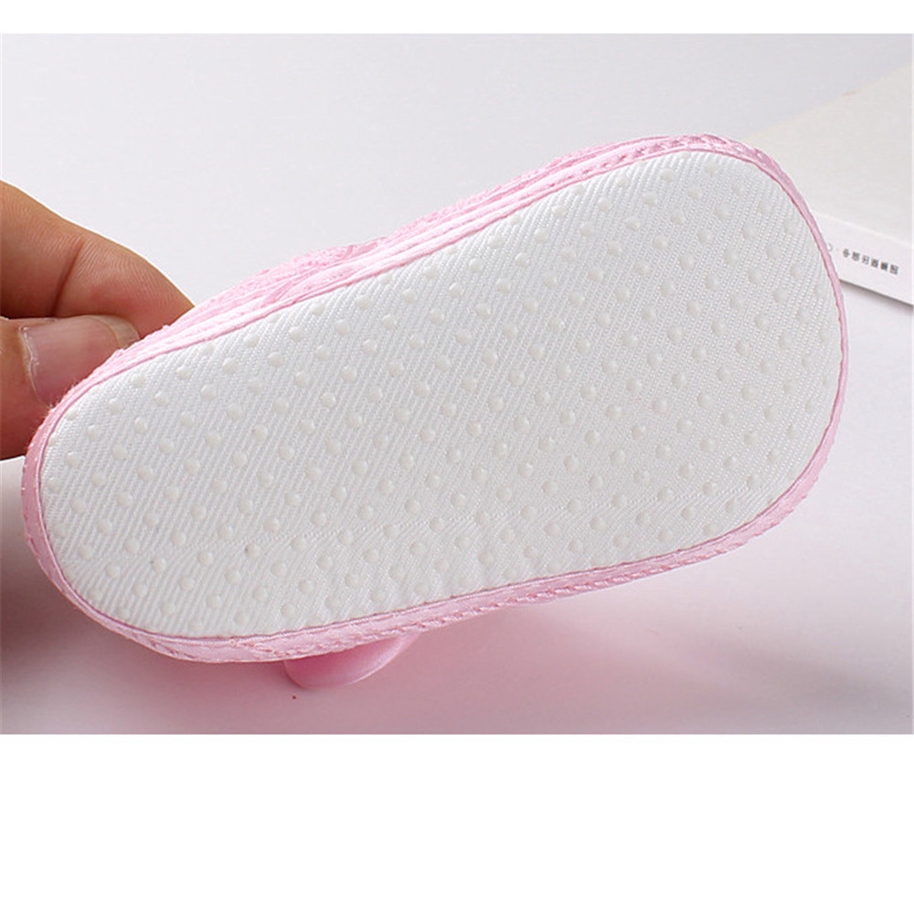 Giày vải cotton phối ren thắt nơ đáng yêu mềm mại màu hồng dành cho bé gái sơ sinh tập đi 0-1 tuổi