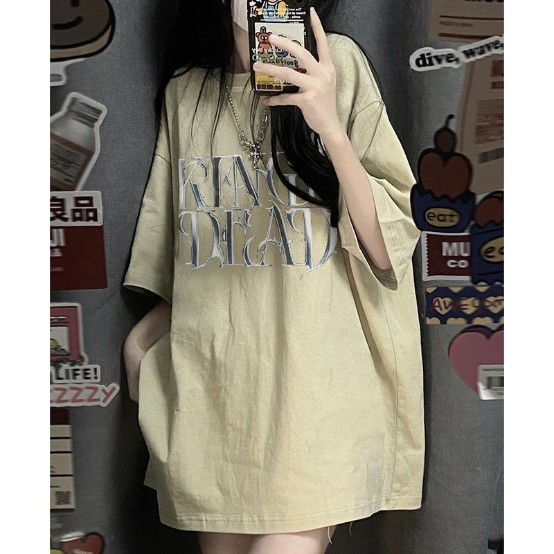 Áo Thun Nữ Ngắn Tay Dáng Rộng In Chữ Jiashucheng