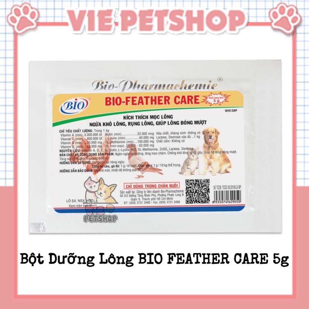 [CHÍNH HÃNG] Bột BIO FEATHER CARE - Giúp Mọc Lông, Lông Bóng Mượt, Ngừa Khô Rụng Lông cho Chó Mèo | Vie PETSHOP