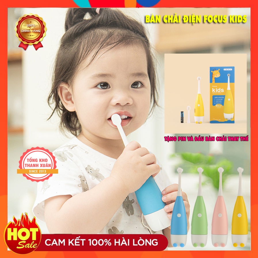 Bàn Chải Điện Cho Bé Focus Kids ❤️FREE SHIP❤️ Máy Đánh Răng Tự Động Cho Bé Sạch Răng Tiện Lợi Chống Nước IPX5