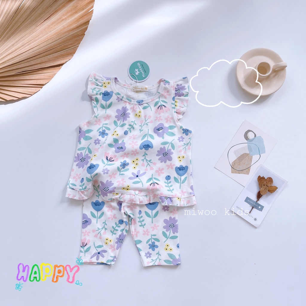 (8-22kg)Bộ thun cotton lửng cánh tiên Miwoo kids họa tiết siêu dễ thương cho bé gái bảng màu 2 (ảnh thật)