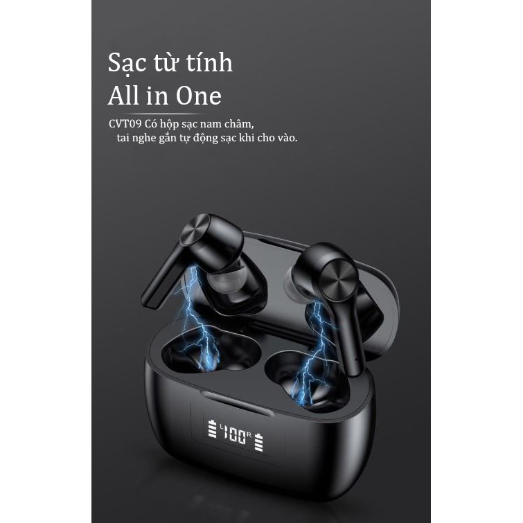 Tai nghe bluetooth true wireless CVT09 - có cảm ứng , đèn led , super bass - bảo hành đổi mới 1 tháng đầu tiên