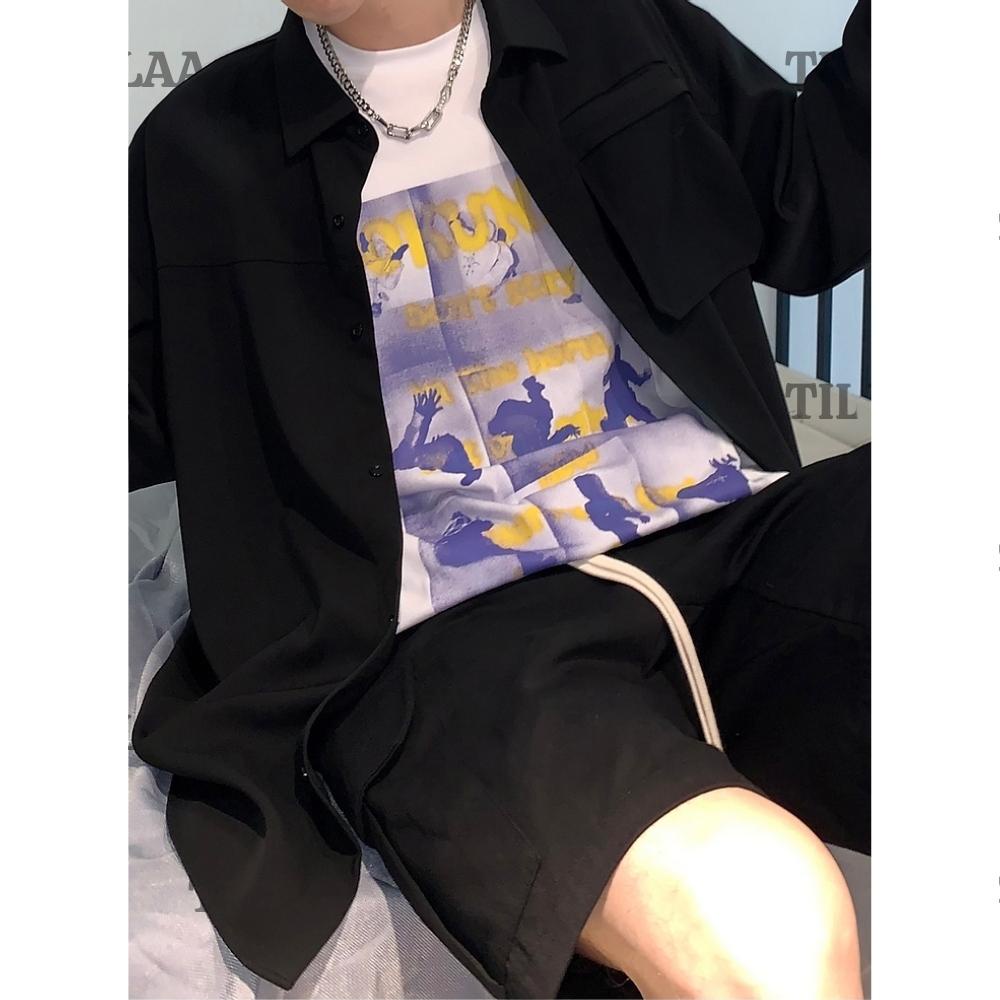 Áo sơ mi Nam vải lụa dài tay form rộng unisex phong cách Hàn Quốc AS04