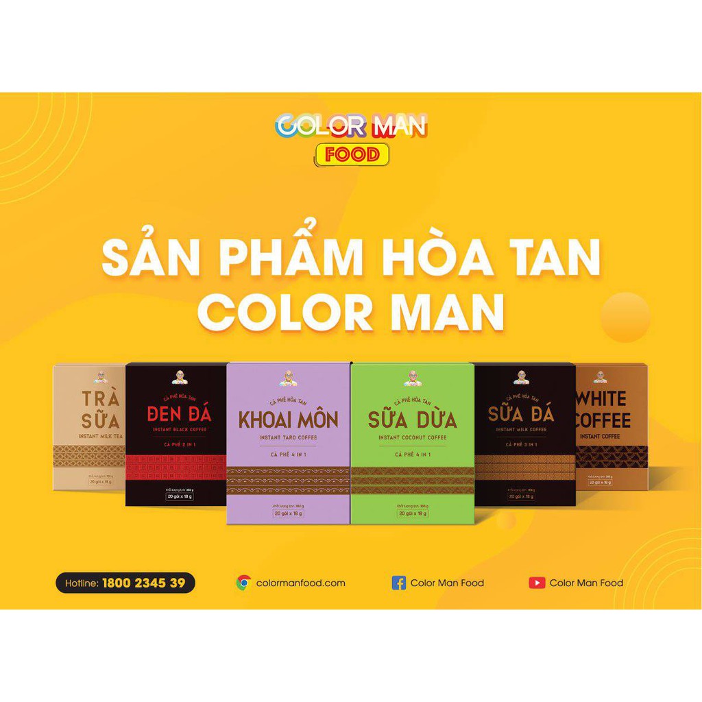 Set 8 hòa tan Color Man gồm trà gừng, cà phê gốc cây khoai môn, sữa dừa, white coffee, sữa đá, đen đá và trà sữa hòa tan | BigBuy360 - bigbuy360.vn