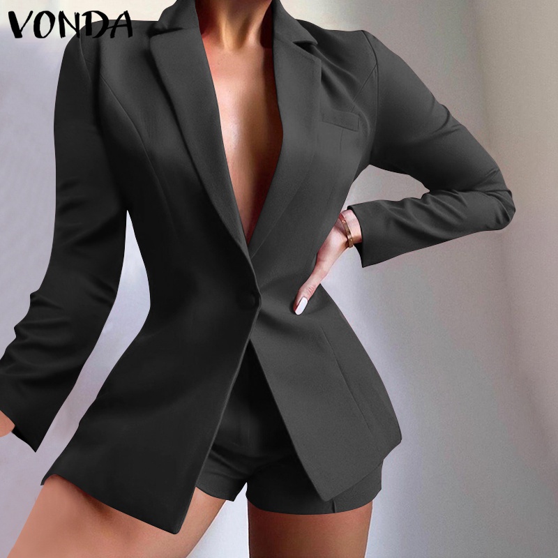 Áo khoác VONDA màu trơn tay dài cài nút thời trang Xuân Thu cho nữ