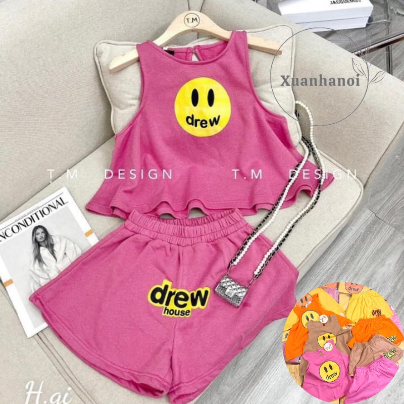 Bộ bé gái Drew cotton tầu Hồng, Vàng, Cam và Nâu size Đại 15-30kg XHN932