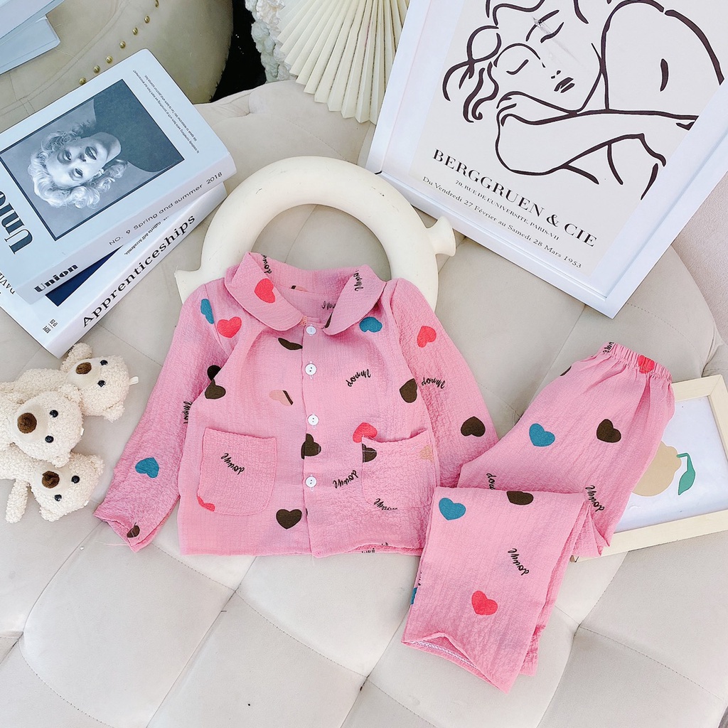Pijama cho bé, bộ pijama cổ sen chất đũi xốp thấm hút mồ hôi cho bé gái
