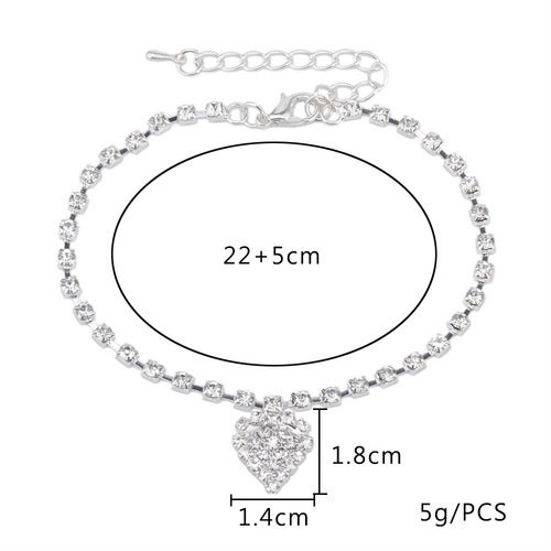 Lắc chân bạc hình trái tim đính đá pha lê lấp lánh thiết kế hợp thời trang phong cách hàn quốc | BigBuy360 - bigbuy360.vn