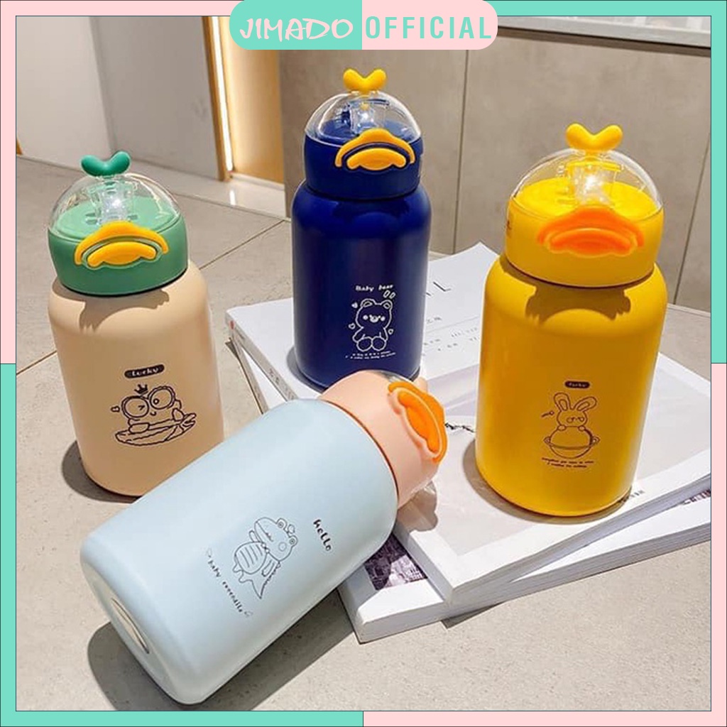 Bình nước giữ nhiệt cute cho bé lõi inox có ống hút nhiều màu ngộ nghĩnh dung tích 420ml JIMADO D2.075.VA