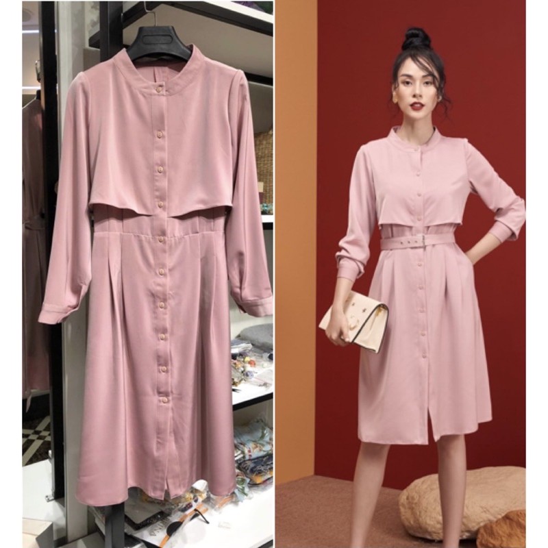 Pass đầm lụa Clara Mare tay dài thắt eo