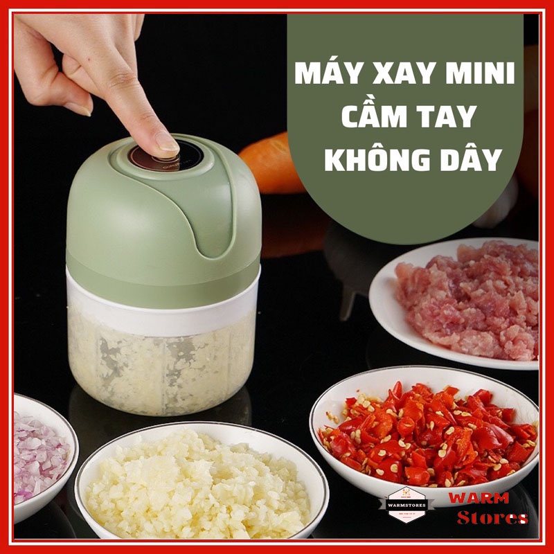 Máy xay mini cầm tay xay thịt gia vị tỏi ớt rau củ kèm dây sạc dung tích 250ml (warmstores)