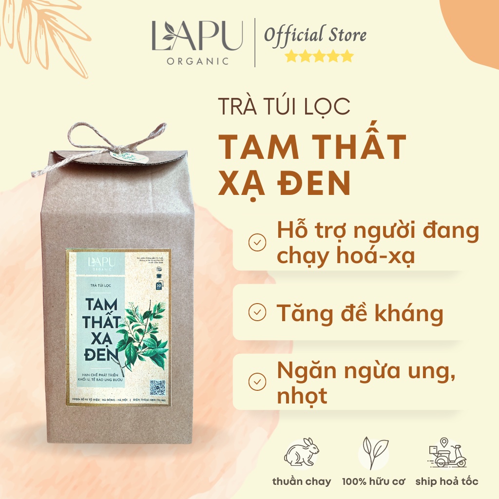 Trà tam thất xạ đen LAPU Organic - Trà túi lọc thanh nhiệt thải độc, mát gan, giảm đau, tăng sức đề kháng, hệ miễn dịch