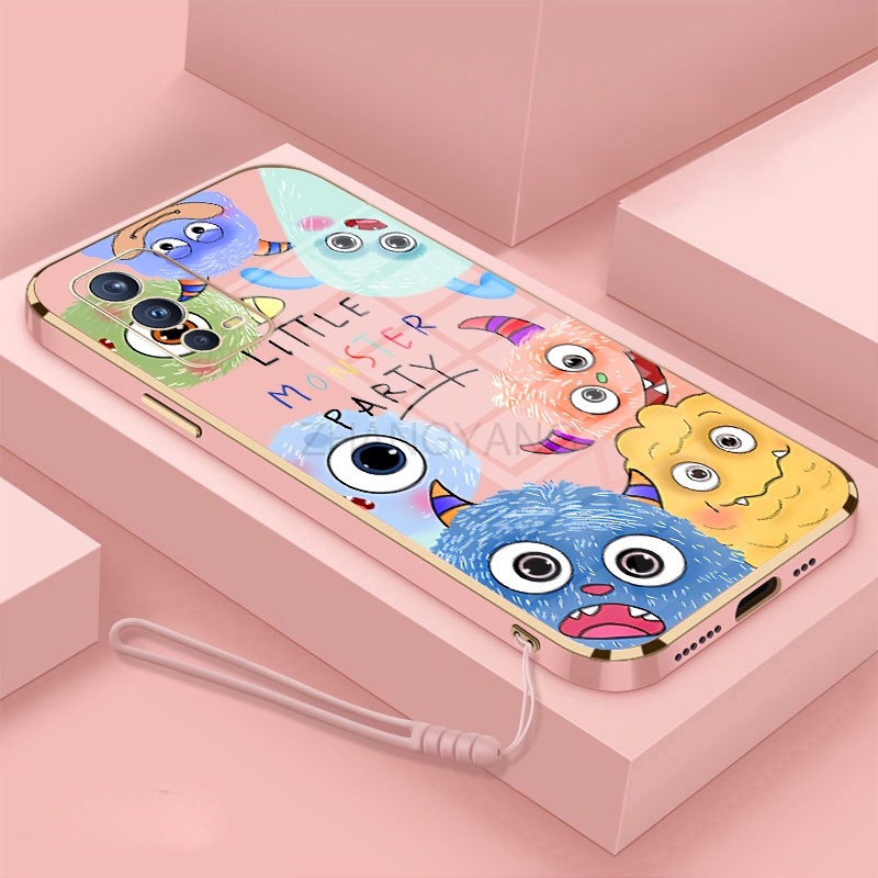 Ốp Điện Thoại TPU Dẻo Mạ Điện Họa Tiết Quái Vật Nhỏ Dễ Thương Kèm Dây Đeo Cho oppo a55 a55 4G
