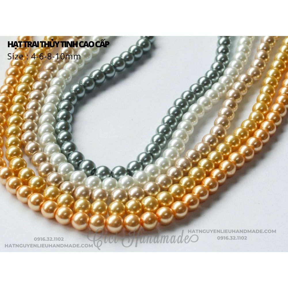 Dây hạt trai thủy tinh 12mm link 1/2 loại đẹp nặng tay Cici Handmade chuyên hạt đá hạt cườm trang sức đính kết