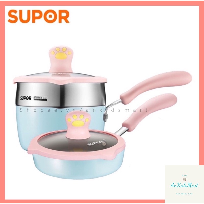 Bộ nồi chảo Supor cao cấp kèm xửng hấp hình chân mèo dễ thương TP1931Q-R