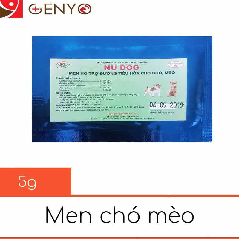 Men chó mèo tiêu mùi hôi trong phân, nâng cao tiêu hóa giảm bệnh đường ruột - Nuvet 5g