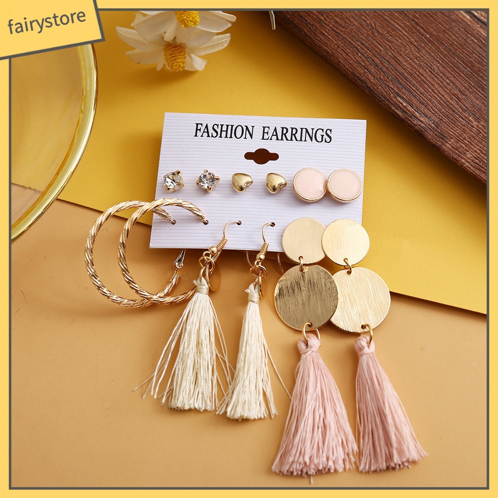 Set 6 đôi khuyên tai phong cách bohemian xinh xắn thời trang dành cho nữ