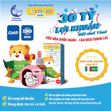Men vi sinh - Fitobio Baby - Hỗ trợ giảm tiêu chảy,táo bón, đầy bụng, khó tiêu - Nhập khẩu trực tiếp từ Italia - Kèm quà