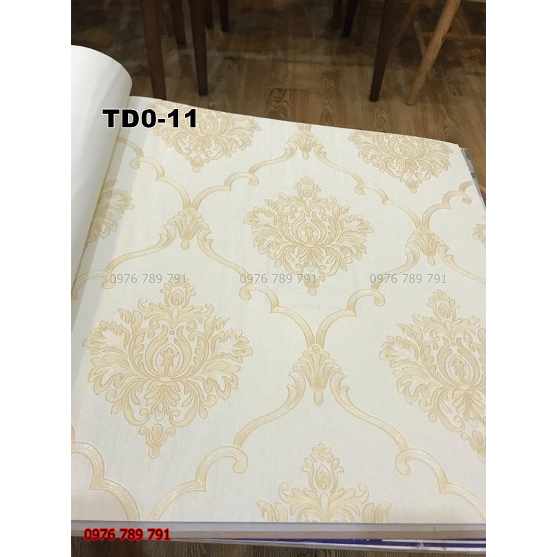 Giấy Dán Tường Hoa Văn Cổ Điển Châu Âu Màu Vàng Đẹp Cho Phòng Ngủ, Phòng Khách, Lụa Keo Dùng Ngoài, Khổ 10m x 53 cm