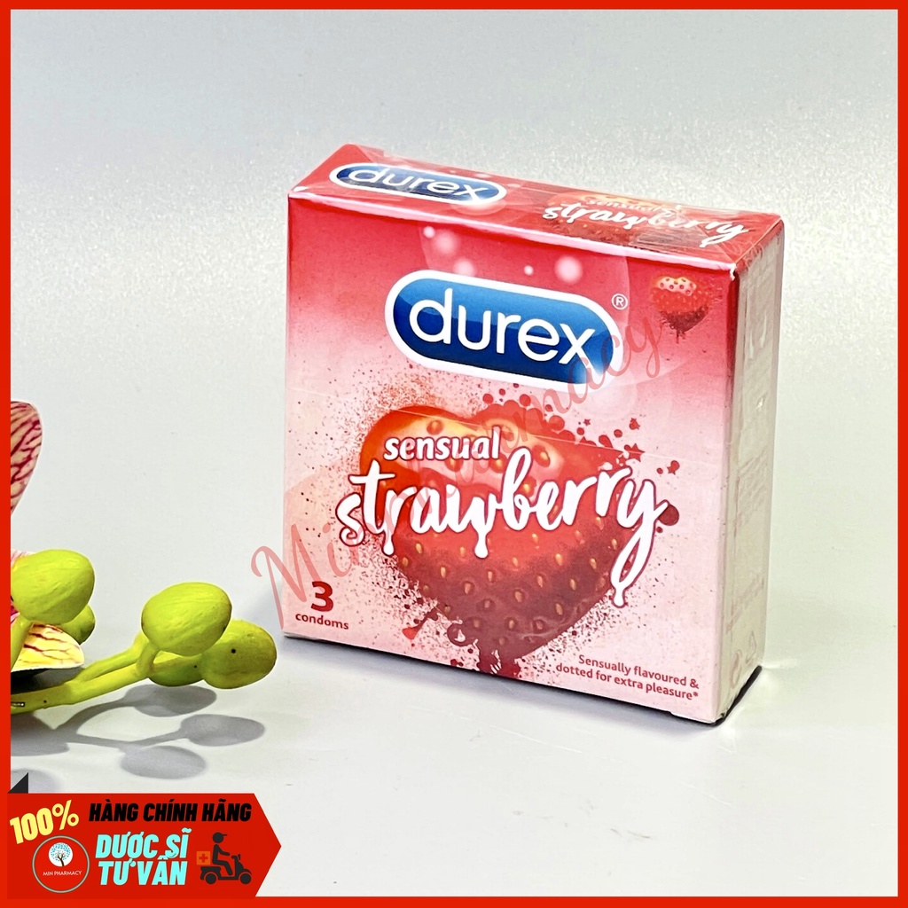 Bao Cao Su DUREX Sensual Strawberry Mùi hương ngọt ngào Hạt nổi 52mm - Minpharmacy