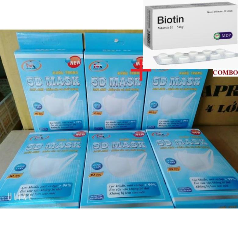 Combo Biotin 5mg+ Khẩu trang y tế 4 lớp 4D 5D N95 N94 người lớn và trẻ em kháng khuẩn Famapro chính hãng