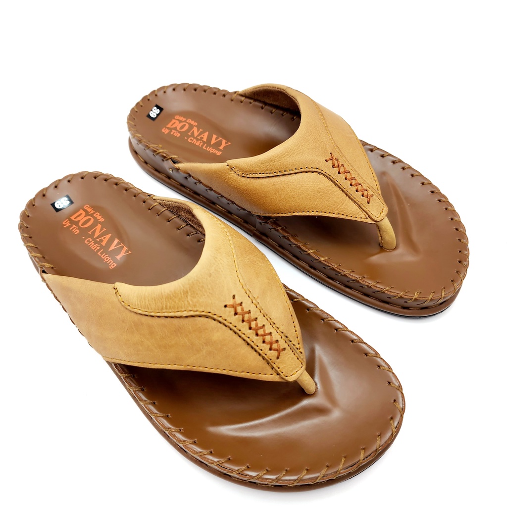 Dép xỏ ngón nam da bò thật 100% donavy, kiểu quai kép 02 lớp da bò, thiết kế cực kỳ thời trang, may đế chắc chắn D.7X